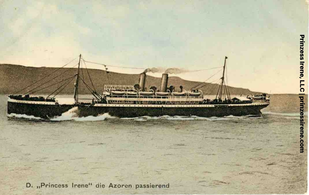 Prinzess Irene passing the Azores. Postcard about 1903.