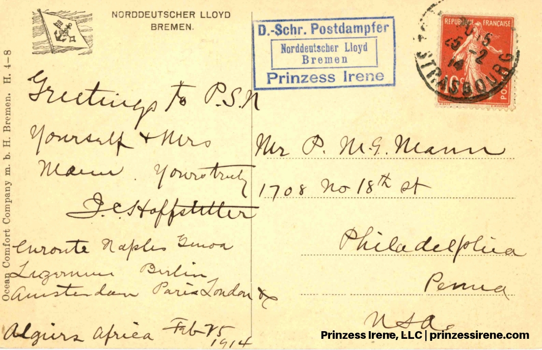 Algiers. Postcard, dated February 25, 1914 [reverse].